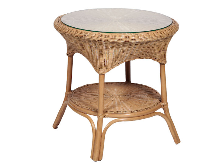 Stolik Italia , rattan, z  blatem szklanym, śr. 65 cm